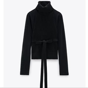 NWT ZARA Combination Belted Sweater Black S